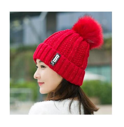 B Letter Outdoor Casual Warm Knitted Winter Beanie-women-wanahavit-red hat-wanahavit