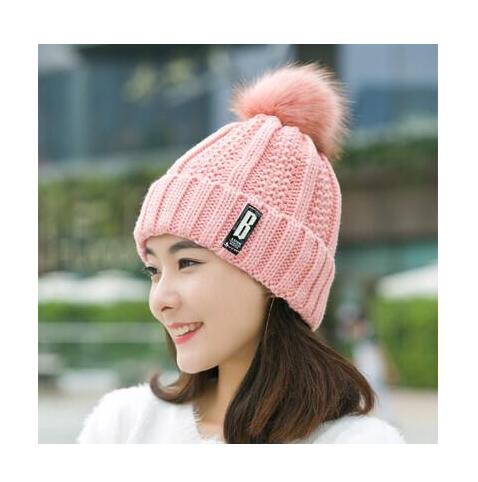 B Letter Outdoor Casual Warm Knitted Winter Beanie-women-wanahavit-pink hat-wanahavit