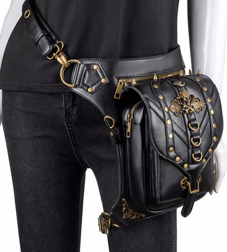 Steampunk Gothic Skull Messenger Punk Rivet Leather Waist Bag-women-wanahavit-wanahavit