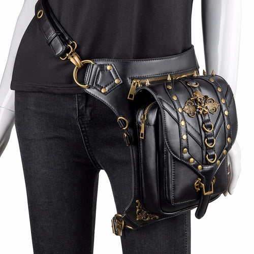 Steampunk Gothic Skull Messenger Punk Rivet Leather Waist Bag for women ...