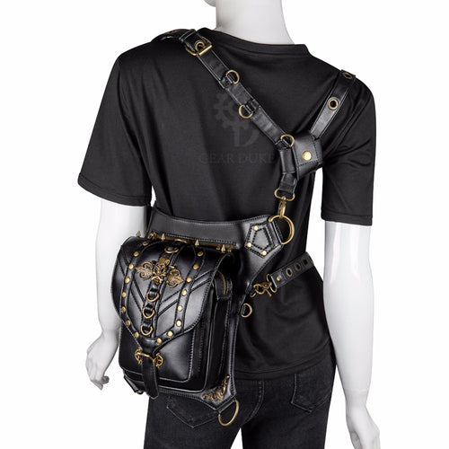 Load image into Gallery viewer, Steampunk Gothic Skull Messenger Punk Rivet Leather Waist Bag-women-wanahavit-wanahavit

