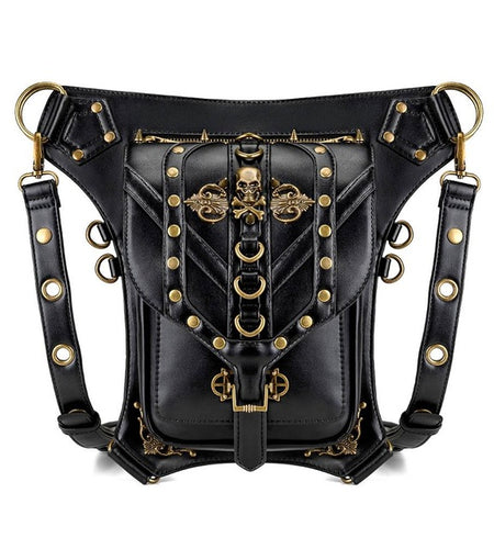 Steampunk Gothic Skull Messenger Punk Rivet Leather Waist Bag-women-wanahavit-wanahavit
