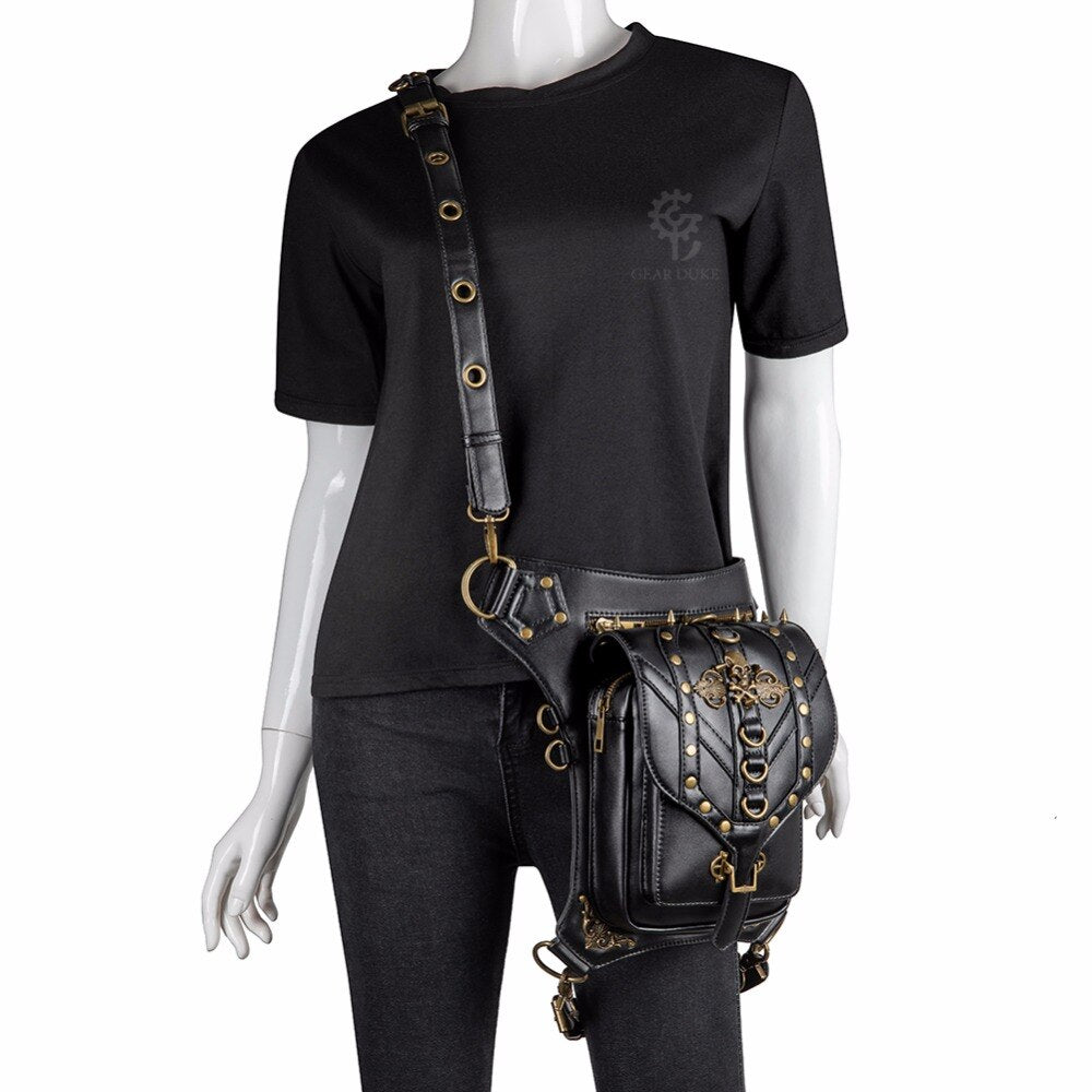 Steampunk Gothic Skull Messenger Punk Rivet Leather Waist Bag-women-wanahavit-wanahavit