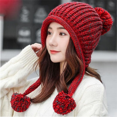 Load image into Gallery viewer, Cable Knit Peruvian Earflap Casual Warm Knitted Winter Beanie-women-wanahavit-red-wanahavit
