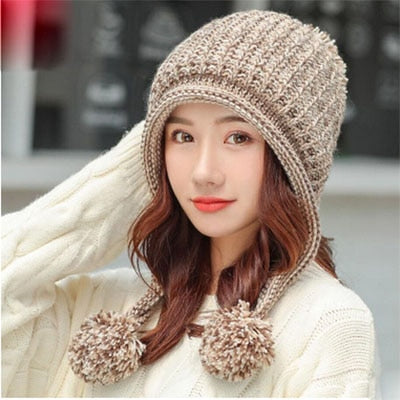 Cable Knit Peruvian Earflap Casual Warm Knitted Winter Beanie-women-wanahavit-khaki-wanahavit
