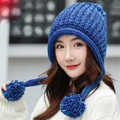 Load image into Gallery viewer, Cable Knit Peruvian Earflap Casual Warm Knitted Winter Beanie-women-wanahavit-Royal blue-wanahavit
