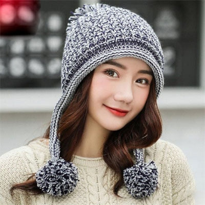 Cable Knit Peruvian Earflap Casual Warm Knitted Winter Beanie-women-wanahavit-gray-wanahavit