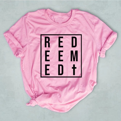 Load image into Gallery viewer, Redeemed Christian Statement Shirt-unisex-wanahavit-pink tee black text-XXXL-wanahavit
