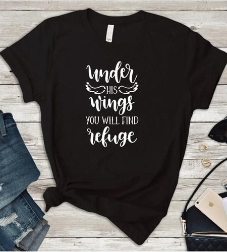 Under His Wings You Will Find Refuge Christian Statement Shirt-unisex-wanahavit-black tee white text-S-wanahavit