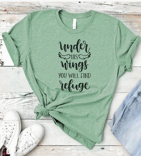 Under His Wings You Will Find Refuge Christian Statement Shirt-unisex-wanahavit-olive tee black text-XXXL-wanahavit