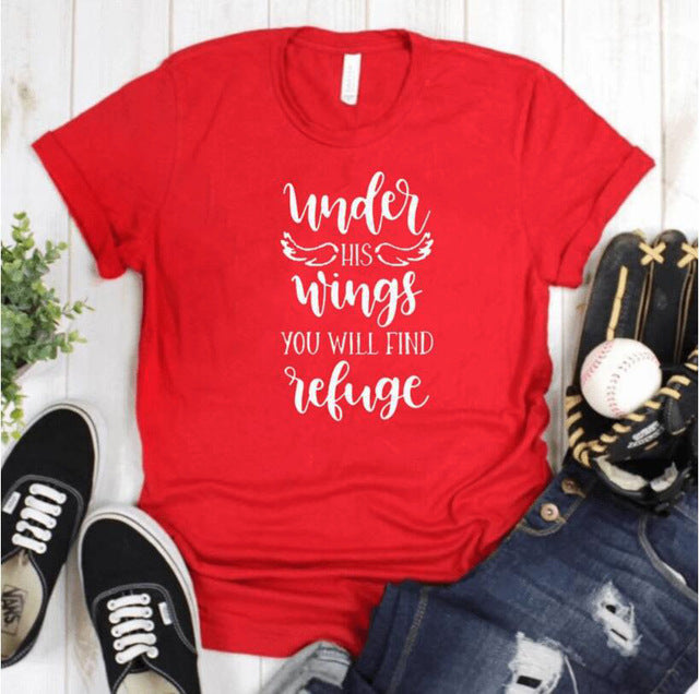 Under His Wings You Will Find Refuge Christian Statement Shirt-unisex-wanahavit-red tee white text-L-wanahavit
