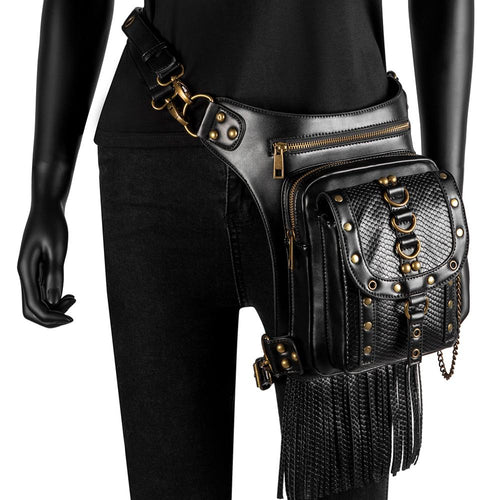Load image into Gallery viewer, Steampunk Vintage Black Leather Street Style Mini Leg Thigh Holster Bag-women-wanahavit-wanahavit
