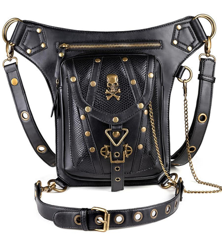 Punk Rock Gothic Skull Waist Packs Rivets Chain Cross Shoulder Bag-women-wanahavit-wanahavit