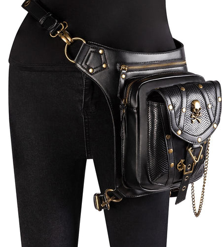 Punk Rock Gothic Skull Waist Packs Rivets Chain Cross Shoulder Bag-women-wanahavit-wanahavit