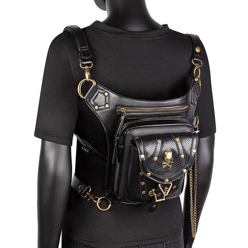 Load image into Gallery viewer, Punk Rock Gothic Skull Waist Packs Rivets Chain Cross Shoulder Bag-women-wanahavit-wanahavit
