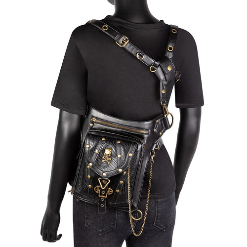 Load image into Gallery viewer, Punk Rock Gothic Skull Waist Packs Rivets Chain Cross Shoulder Bag-women-wanahavit-wanahavit

