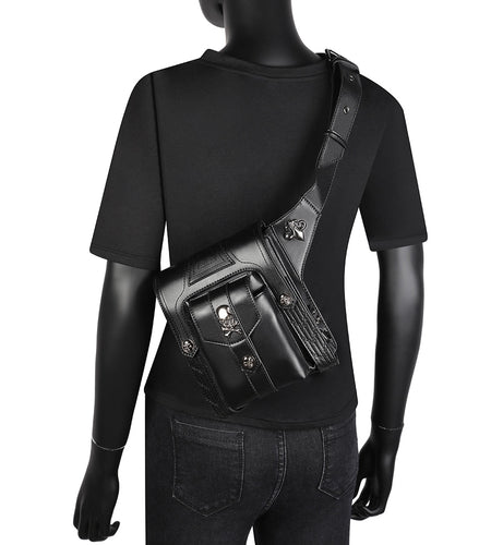 Steampunk Skull Bag Messenger Bag Leather Rivet Waist Leg Bag-women-wanahavit-wanahavit