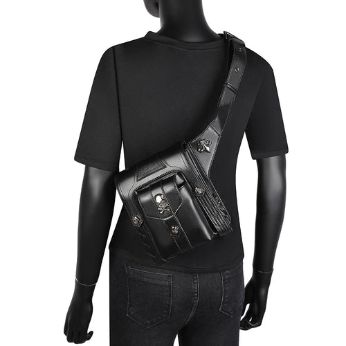 Load image into Gallery viewer, Steampunk Skull Bag Messenger Bag Leather Rivet Waist Leg Bag-women-wanahavit-wanahavit
