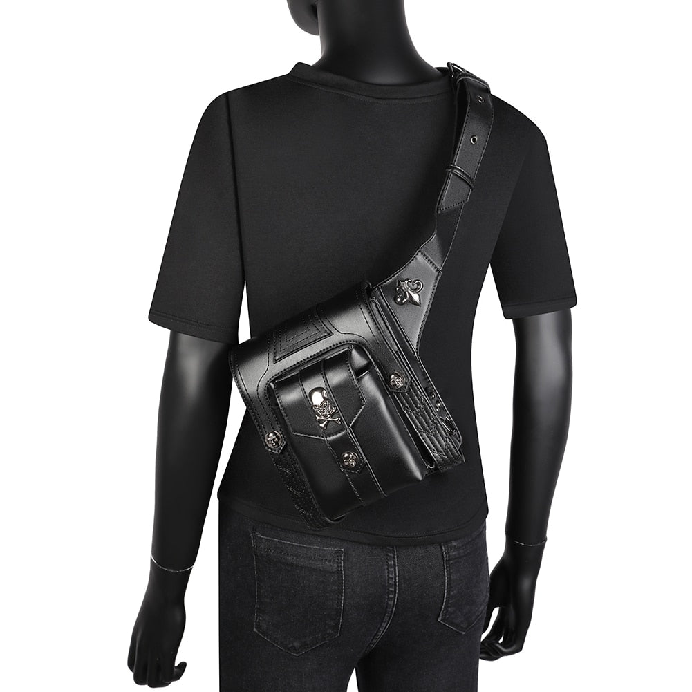 Steampunk Skull Bag Messenger Bag Leather Rivet Waist Leg Bag-women-wanahavit-wanahavit