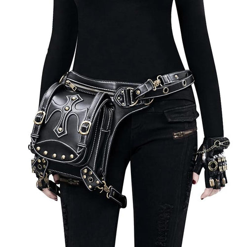 Load image into Gallery viewer, Steampunk Waist PU Leather Rivet Crossbody Shoulder Holster Bag-women-wanahavit-wanahavit
