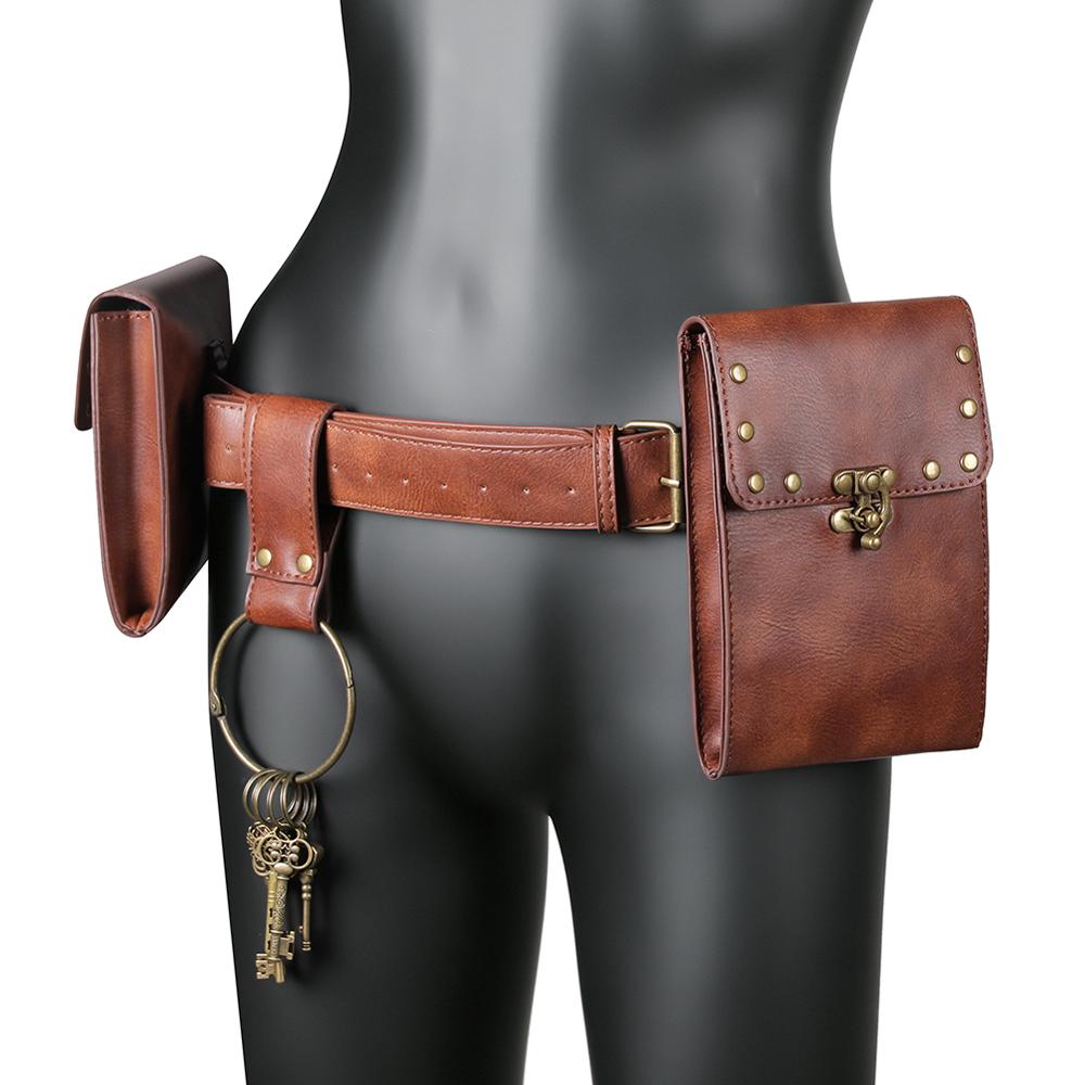 Medieval Pouch Bag Viking Belt Leather Steampunk Bag-women-wanahavit-Brown (with key)-wanahavit