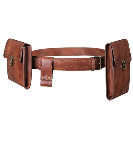 Medieval Pouch Bag Viking Belt Leather Steampunk Bag-women-wanahavit-Brown (without key)-wanahavit