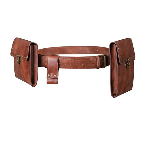 Load image into Gallery viewer, Medieval Pouch Bag Viking Belt Leather Steampunk Bag-women-wanahavit-Brown (without key)-wanahavit
