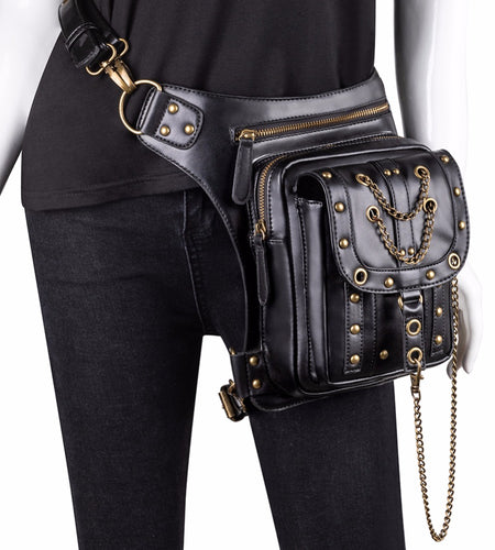 SteamPunk Leather Waist Bag Retro Crossbody Bikers Bag-women-wanahavit-wanahavit