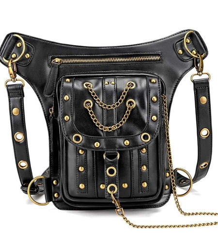 SteamPunk Leather Waist Bag Retro Crossbody Bikers Bag-women-wanahavit-wanahavit