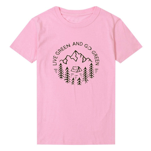Live Green And Go Green Mountain Statement Shirt-unisex-wanahavit-pink tee black text-S-wanahavit