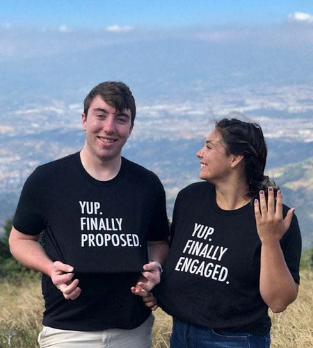 Yup Finally Proposed & Yup Finally Engaged Matching Couple Tees-unisex-wanahavit-J272-MSTBK-S-wanahavit