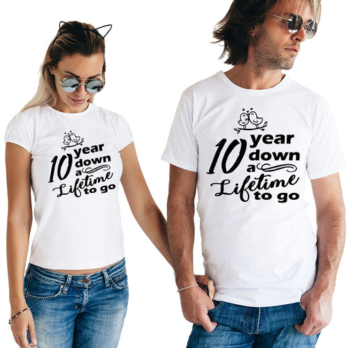 Load image into Gallery viewer, 10 Years Down A Lifetime To Go Couple Matching Couple Tees-unisex-wanahavit-MY35-MSTWH-M-wanahavit

