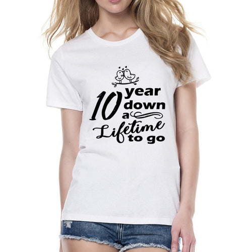Load image into Gallery viewer, 10 Years Down A Lifetime To Go Couple Matching Couple Tees-unisex-wanahavit-FE06-FSTWH-XXL-wanahavit
