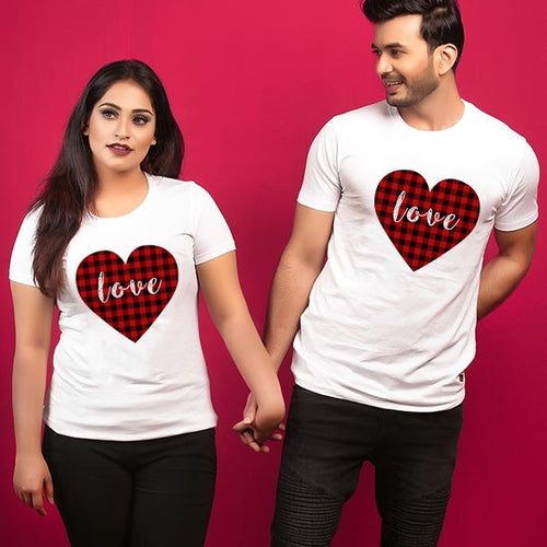 Load image into Gallery viewer, Plaid Love Valentine Day Matching Couple Tees-unisex-wanahavit-N750-MSTWH-L-wanahavit
