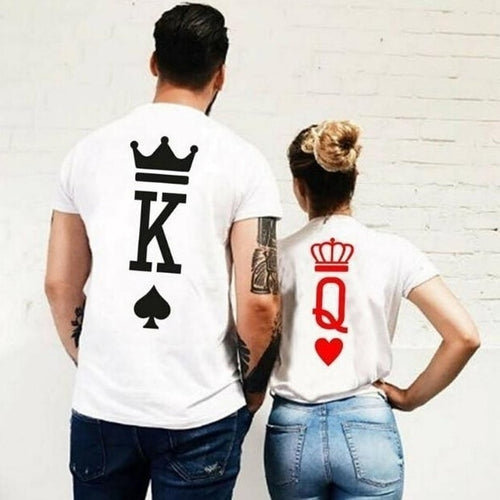 Load image into Gallery viewer, King &amp; Queen Card Matching Couple Tee-unisex-wanahavit-MZ55-MSTWH-S-wanahavit
