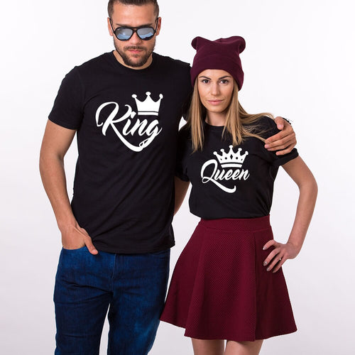 Load image into Gallery viewer, King &amp; Queen Crown Matching Couple Tees-unisex-wanahavit-35C8-FSTBK-S-wanahavit
