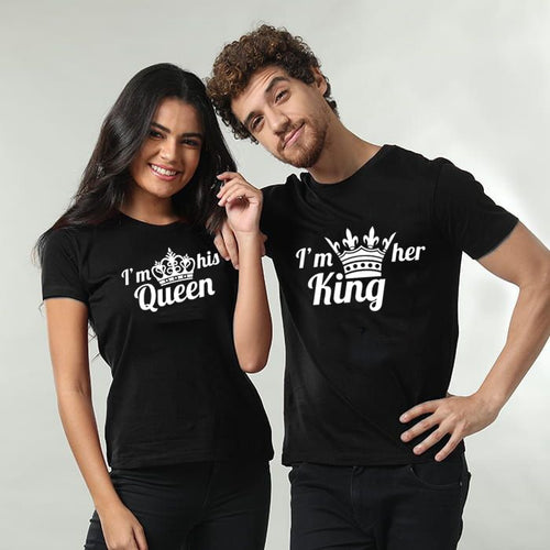 Load image into Gallery viewer, I&#39;m Her King I&#39;m His Queen Couple Tees-unisex-wanahavit-37H6-FSTBK-M-wanahavit
