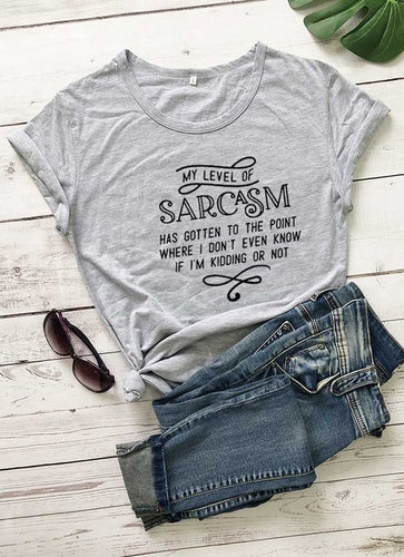 Load image into Gallery viewer, My Level Of Sarcasm Has Gotten To The Point Where I Don&#39;t Even Know If I&#39;m Kidding Or Not Statement Shirt-unisex-wanahavit-gray tee black text-XXL-wanahavit
