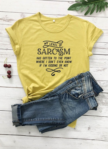 Load image into Gallery viewer, My Level Of Sarcasm Has Gotten To The Point Where I Don&#39;t Even Know If I&#39;m Kidding Or Not Statement Shirt-unisex-wanahavit-mustard-black text-L-wanahavit
