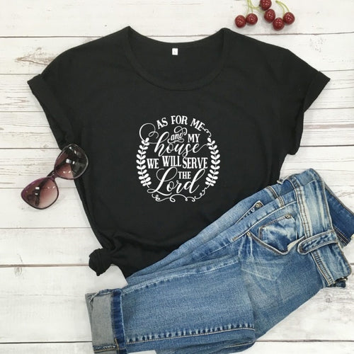 Load image into Gallery viewer, As For Me And My House We Will Serve The Lord Christian Statement Shirt-unisex-wanahavit-black tee white text-S-wanahavit
