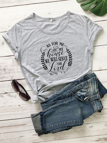 Load image into Gallery viewer, As For Me And My House We Will Serve The Lord Christian Statement Shirt-unisex-wanahavit-gray tee black text-S-wanahavit
