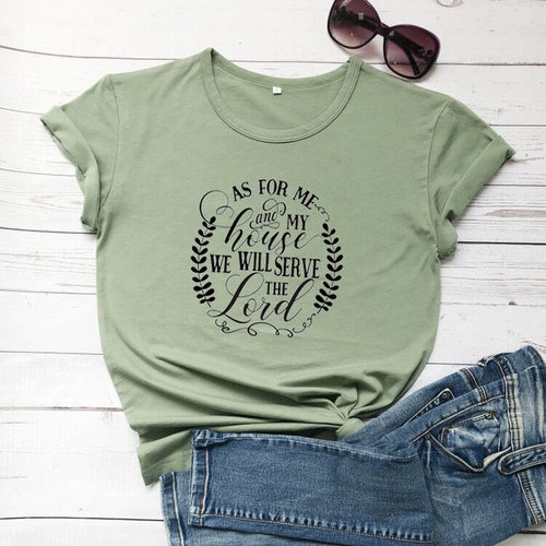 Load image into Gallery viewer, As For Me And My House We Will Serve The Lord Christian Statement Shirt-unisex-wanahavit-olive tee black text-XXL-wanahavit
