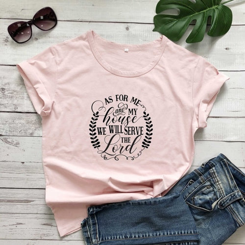 Load image into Gallery viewer, As For Me And My House We Will Serve The Lord Christian Statement Shirt-unisex-wanahavit-peach tee black text-XXXL-wanahavit
