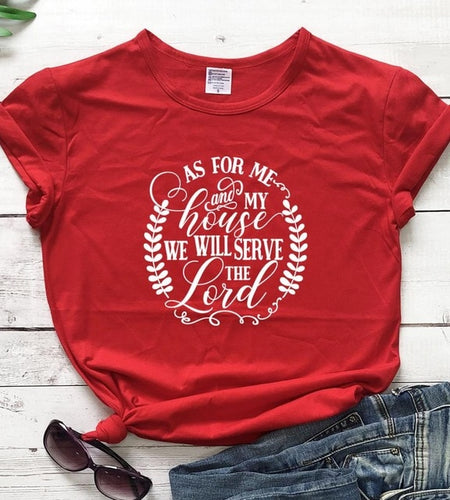As For Me And My House We Will Serve The Lord Christian Statement Shirt-unisex-wanahavit-red tee white text-L-wanahavit