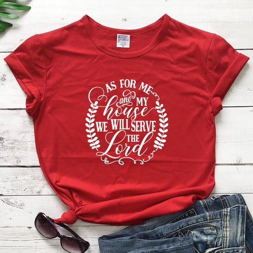 Load image into Gallery viewer, As For Me And My House We Will Serve The Lord Christian Statement Shirt-unisex-wanahavit-red tee white text-L-wanahavit
