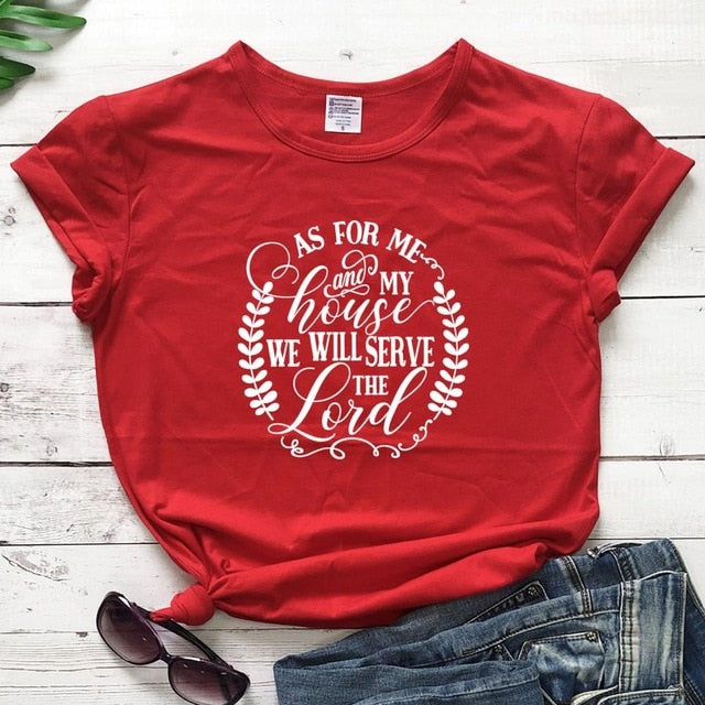 As For Me And My House We Will Serve The Lord Christian Statement Shirt-unisex-wanahavit-red tee white text-L-wanahavit