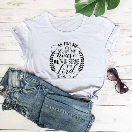 Load image into Gallery viewer, As For Me And My House We Will Serve The Lord Christian Statement Shirt-unisex-wanahavit-white tee black text-XXL-wanahavit
