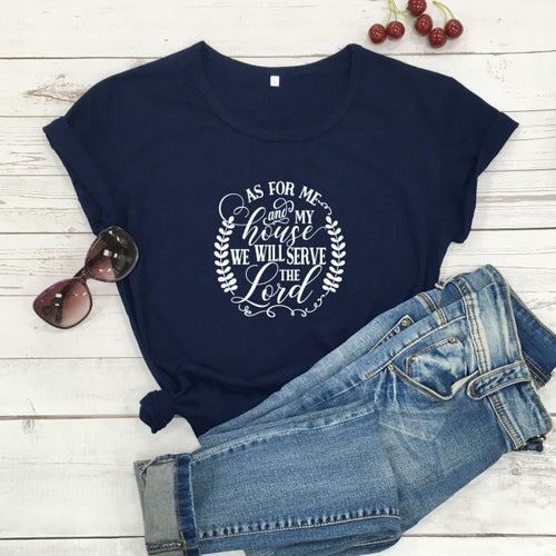 Load image into Gallery viewer, As For Me And My House We Will Serve The Lord Christian Statement Shirt-unisex-wanahavit-navy blue-white txt-S-wanahavit

