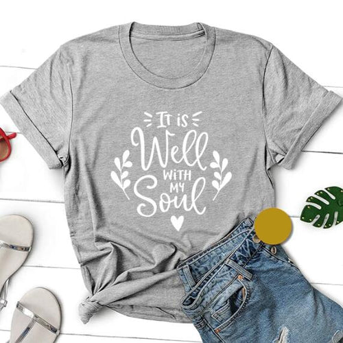 Load image into Gallery viewer, It is Well With My Soul Heart Christian Statement Shirt-unisex-wanahavit-gray tee white text-L-wanahavit

