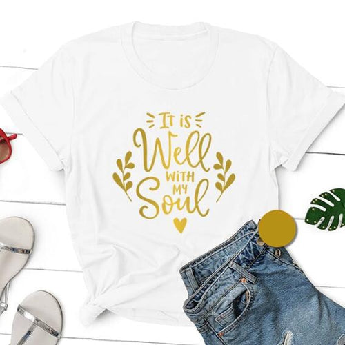 Load image into Gallery viewer, It is Well With My Soul Heart Christian Statement Shirt-unisex-wanahavit-white tee gold text-XXL-wanahavit
